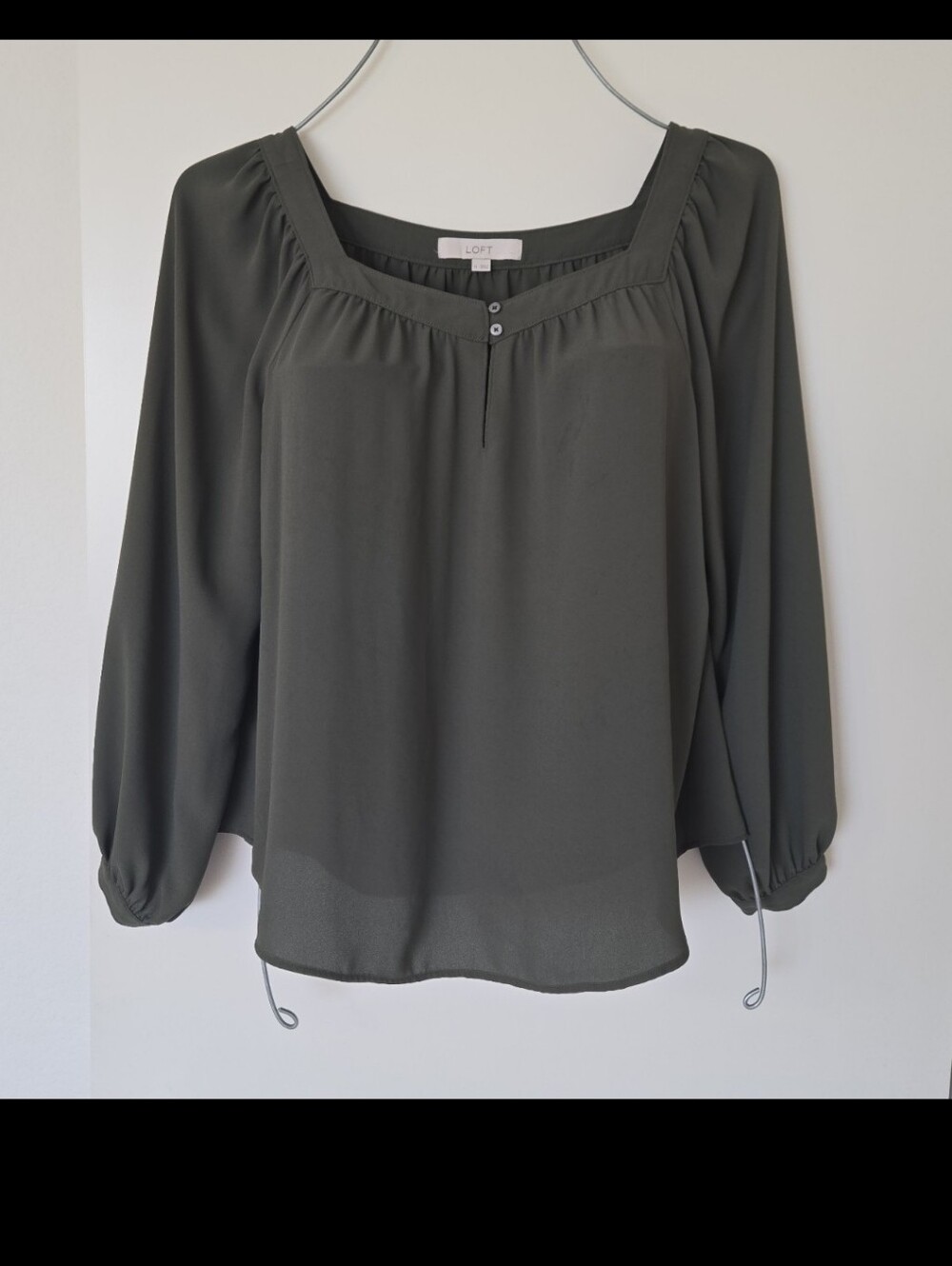 LOFT Olive Green Square-Neck Peasant Blouse